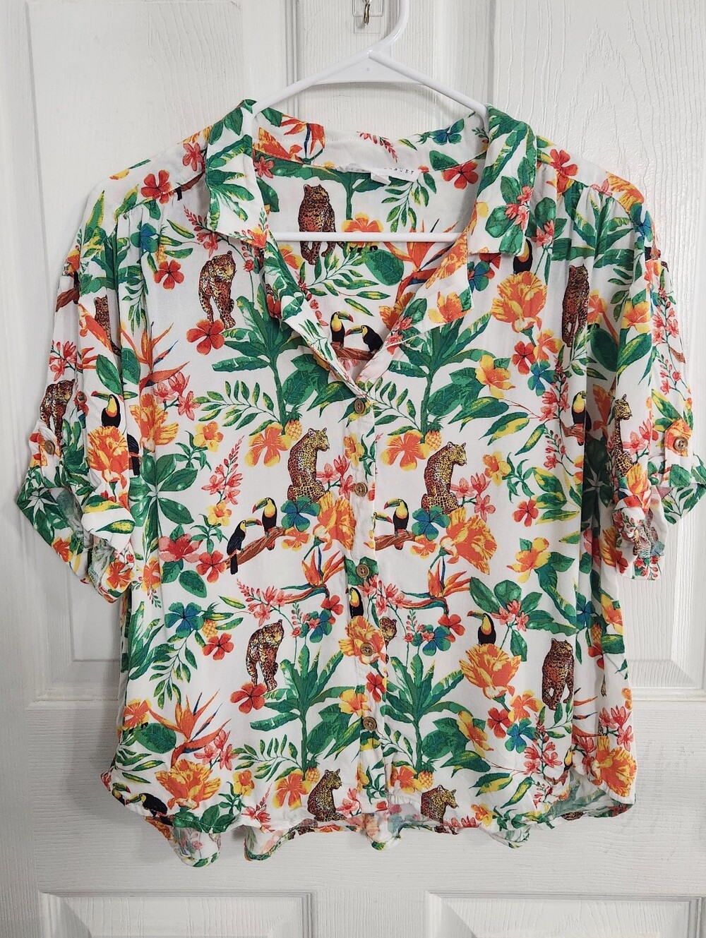Tropical jungle button Up tee Large resortwear coastal eccentric Maximalist